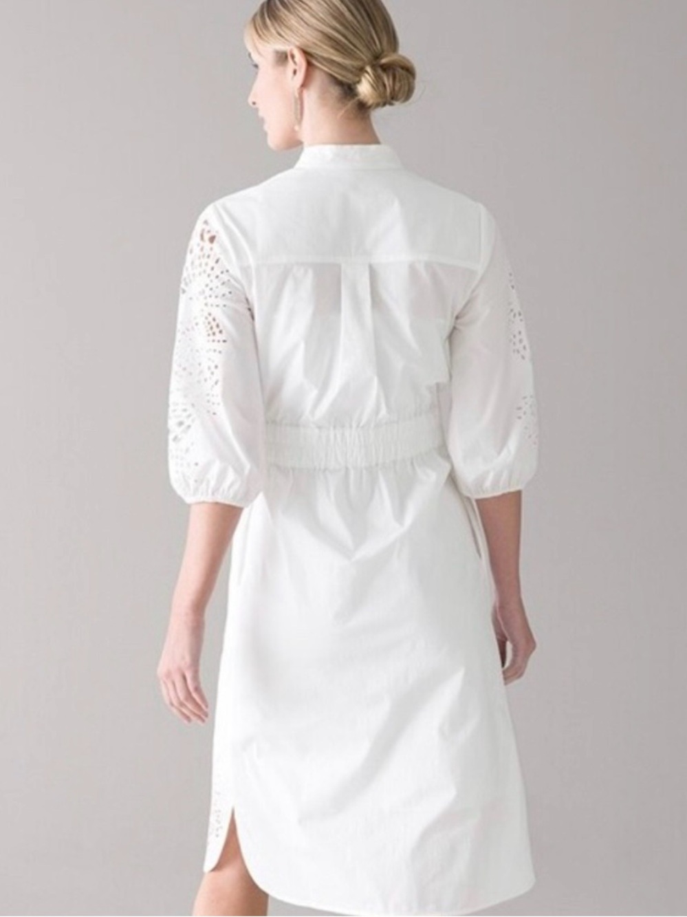 White Eyelet Shirt Dress with Tie Waist - Picture 3 of 5